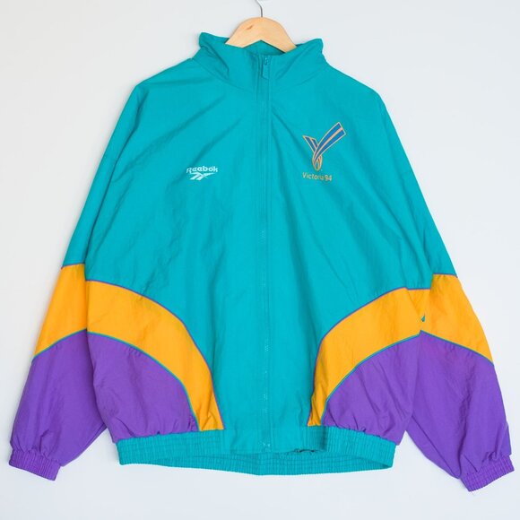 Vintage 90s Reebok Mens L Windbreaker Jacket Teal - Picture 7 of 10